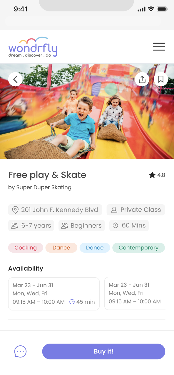 Wondrfly mobile program detail page
